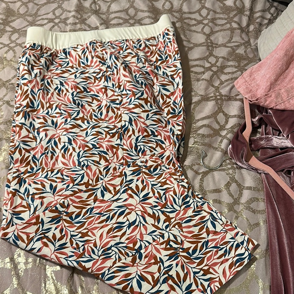 Lands' End Women's Wide Leg Pants - Multicolor Leaf Print linen pants/ top set